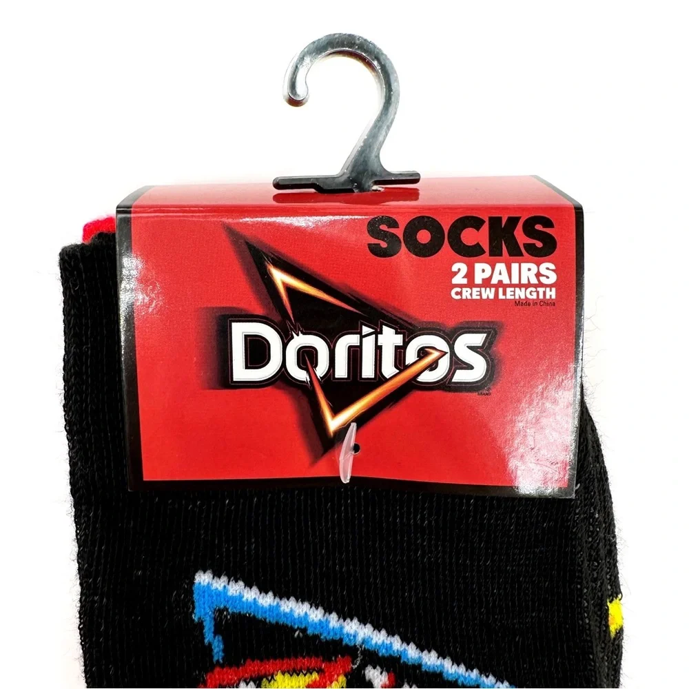 Doritos Chips Logo Crew Socks Mens Womens Fun Novelty Gift Red Black 2 Pairs